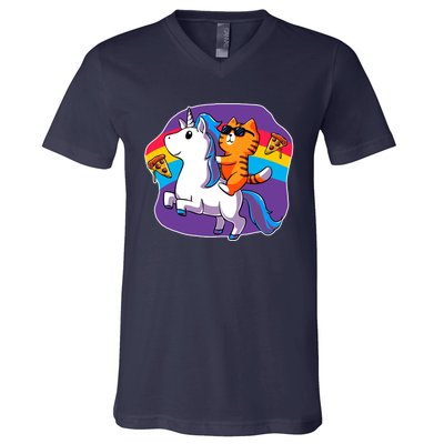 Magical Adventure Pizza Cat Unicorn V-Neck T-Shirt