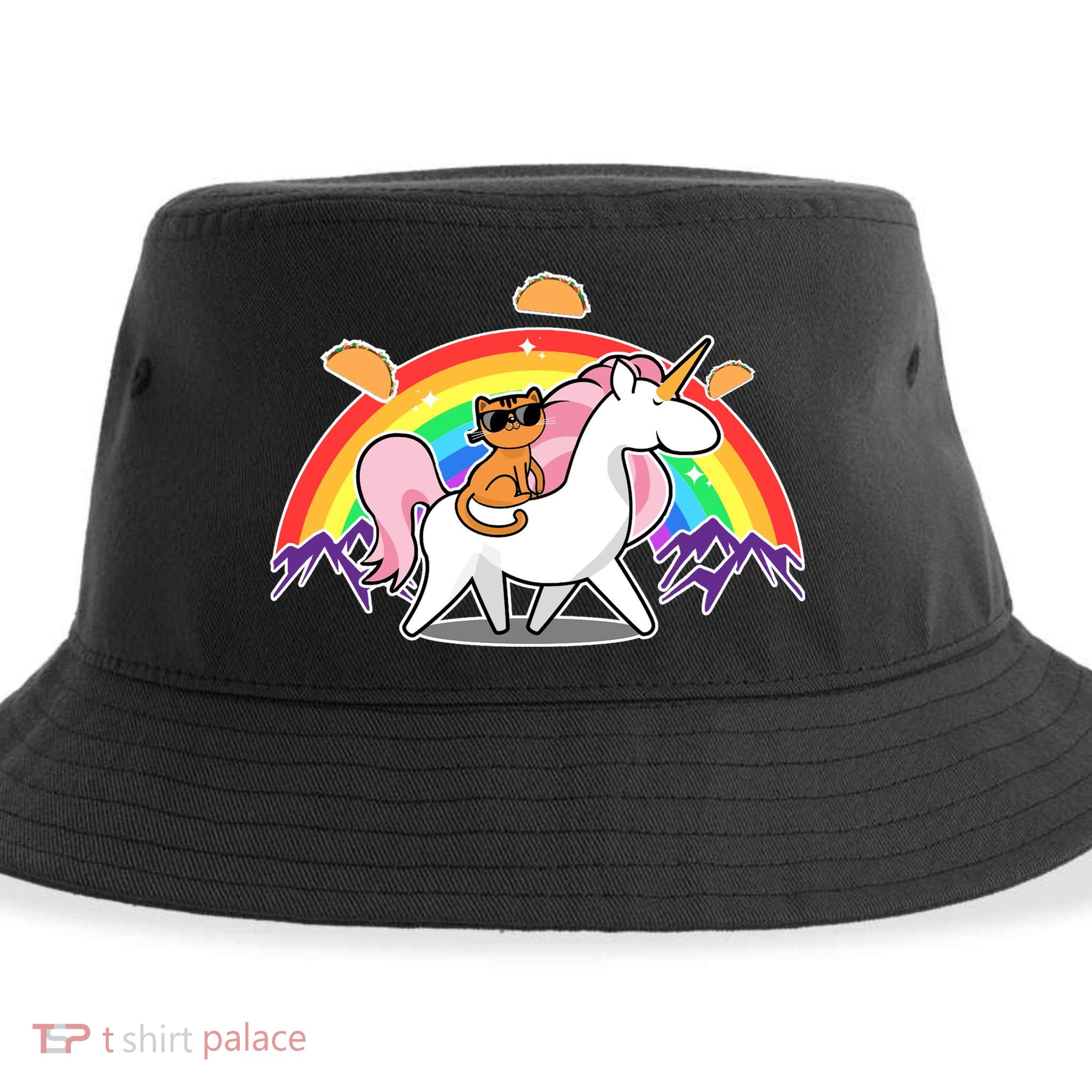 Magical Adventure Tacos Cat Unicorn Rainbow Sustainable Bucket Hat