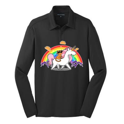 Magical Adventure Tacos Cat Unicorn Rainbow Silk Touch Performance Long Sleeve Polo