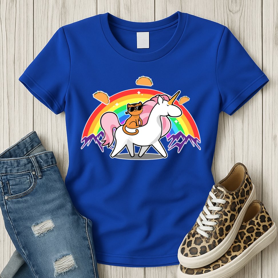 Magical Adventure Tacos Cat Unicorn Rainbow Womens T-Shirt