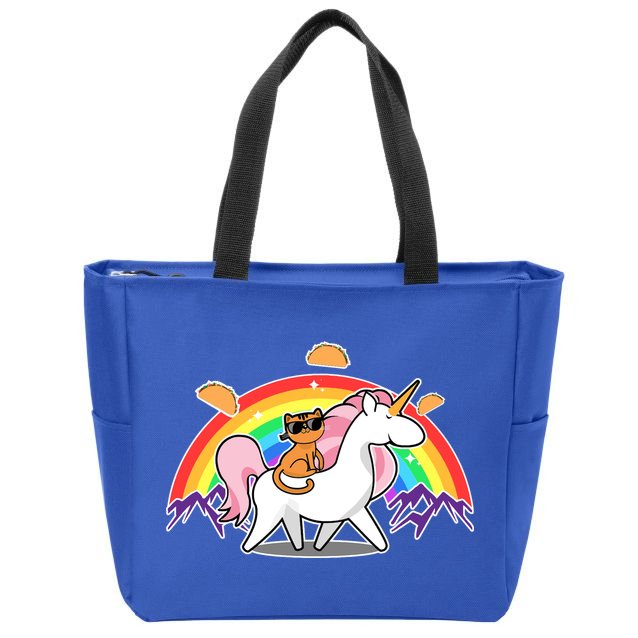 Magical Adventure Tacos Cat Unicorn Rainbow Zip Tote Bag