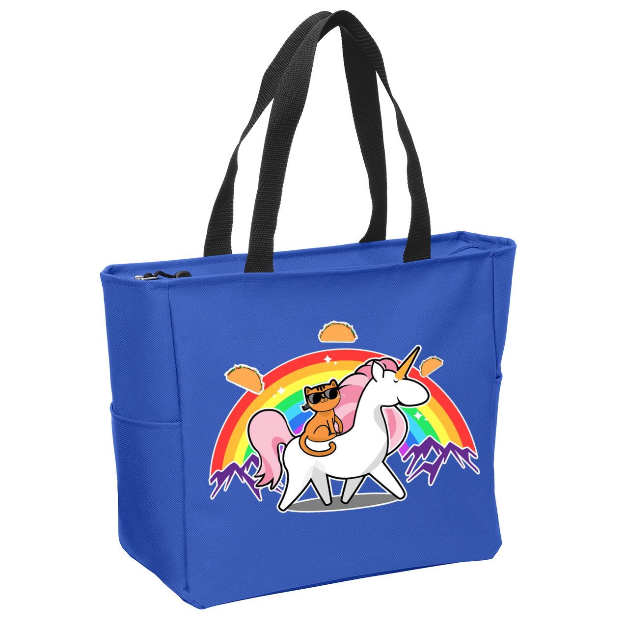 Magical Adventure Tacos Cat Unicorn Rainbow Zip Tote Bag