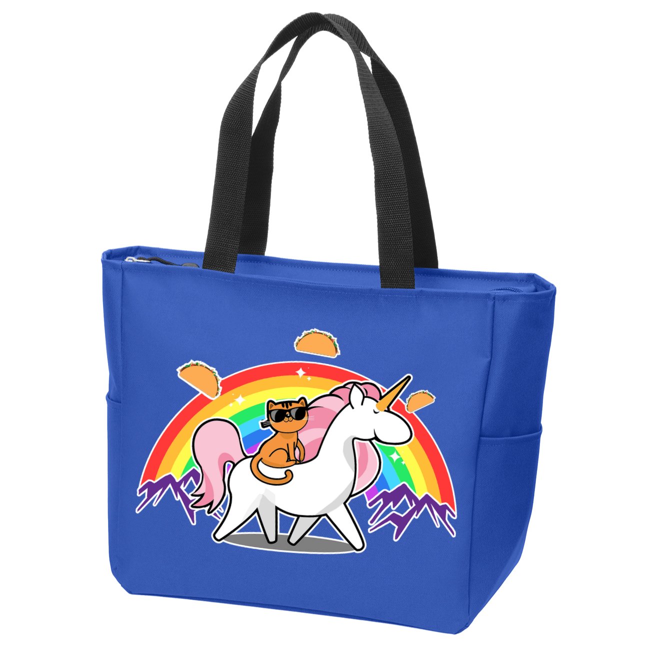 Magical Adventure Tacos Cat Unicorn Rainbow Zip Tote Bag