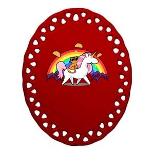 Magical Adventure Tacos Cat Unicorn Rainbow Ceramic Oval Ornament