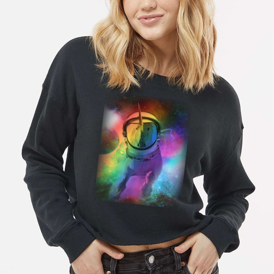 Magical Astronaut Unicorn In Space Cropped Pullover Crew