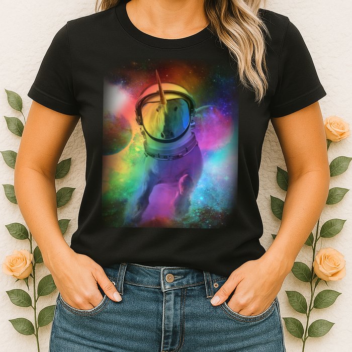 Magical Astronaut Unicorn In Space Womens T-Shirt