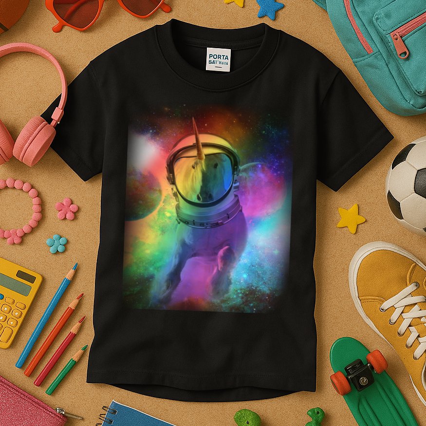 Magical Astronaut Unicorn In Space Kids T-Shirt