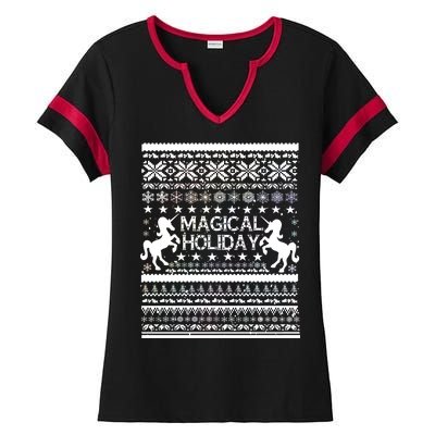 Magical Holiday Unicorn Ugly Christmas Sweater Ladies Halftime Notch Neck Tee