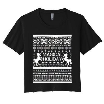 Magical Holiday Unicorn Ugly Christmas Sweater Women's Crop Top Tee