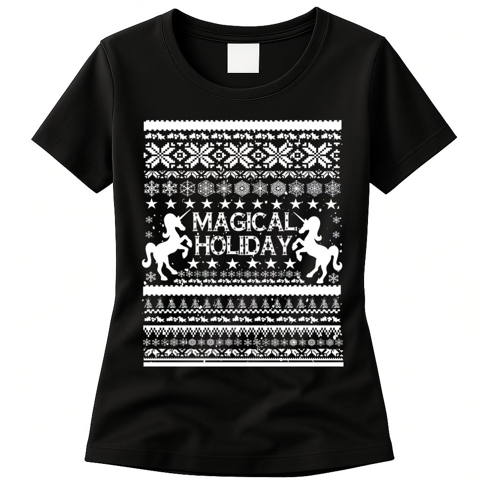 Magical Holiday Unicorn Ugly Christmas Sweater Womens T-Shirt