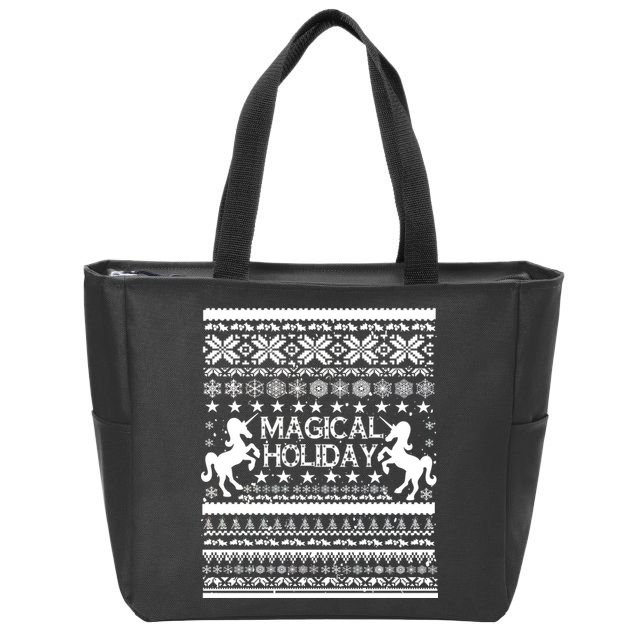 Magical Holiday Unicorn Ugly Christmas Sweater Zip Tote Bag