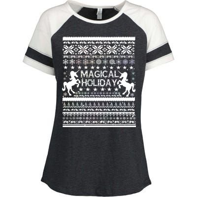 Magical Holiday Unicorn Ugly Christmas Sweater Enza Ladies Jersey Colorblock Tee