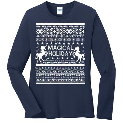 Magical Holiday Unicorn Ugly Christmas Sweater Ladies Long Sleeve Shirt