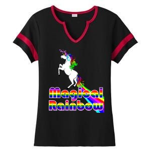 Magical Rainbow Unicorn Ladies Halftime Notch Neck Tee