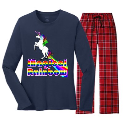 Magical Rainbow Unicorn Women's Long Sleeve Flannel Pajama Set 