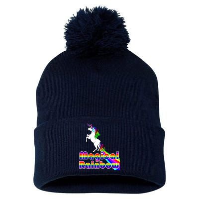 Magical Rainbow Unicorn Pom Pom 12in Knit Beanie