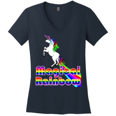 Magical Rainbow Unicorn Women's V-Neck T-Shirt