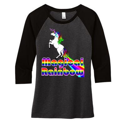 Magical Rainbow Unicorn Women's Tri-Blend 3/4-Sleeve Raglan Shirt