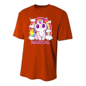 Magical Rainbow Unicorn Kitty Youth Performance Sprint T-Shirt