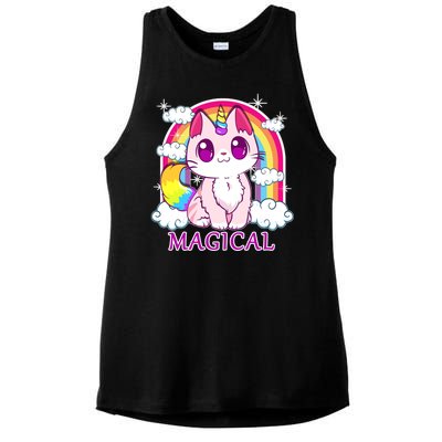 Magical Rainbow Unicorn Kitty Ladies PosiCharge Tri-Blend Wicking Tank