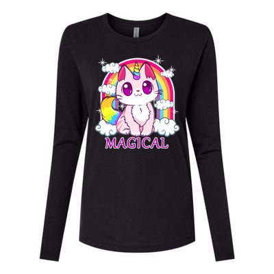 Magical Rainbow Unicorn Kitty Womens Cotton Relaxed Long Sleeve T-Shirt