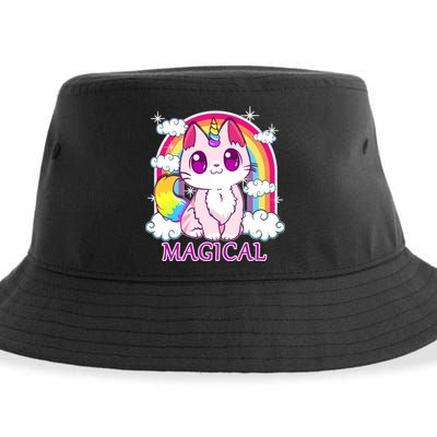 Magical Rainbow Unicorn Kitty Sustainable Bucket Hat