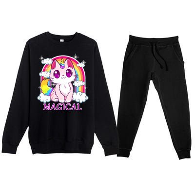 Magical Rainbow Unicorn Kitty Premium Crewneck Sweatsuit Set