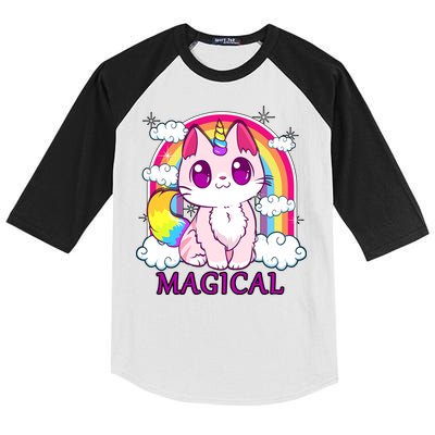 Magical Rainbow Unicorn Kitty Kids Colorblock Raglan Jersey