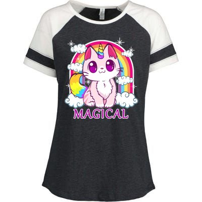 Magical Rainbow Unicorn Kitty Enza Ladies Jersey Colorblock Tee