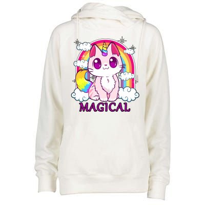 Magical Rainbow Unicorn Kitty Womens Funnel Neck Pullover Hood