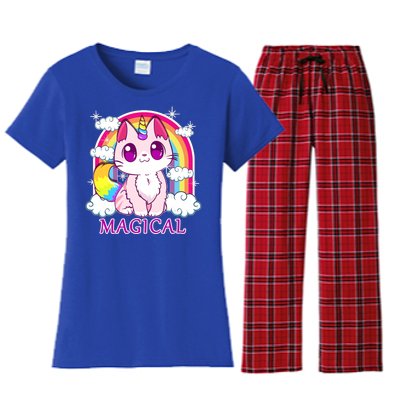 Magical Rainbow Unicorn Kitty Women's Flannel Pajama Set