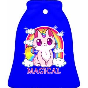 Magical Rainbow Unicorn Kitty Ceramic Bell Ornament