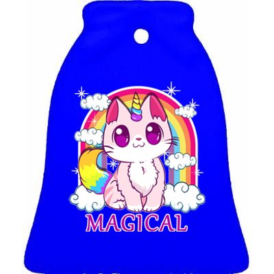 Magical Rainbow Unicorn Kitty Ceramic Bell Ornament