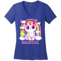 Magical Rainbow Unicorn Kitty Women's V-Neck T-Shirt