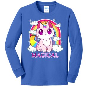 Magical Rainbow Unicorn Kitty Kids Long Sleeve Shirt