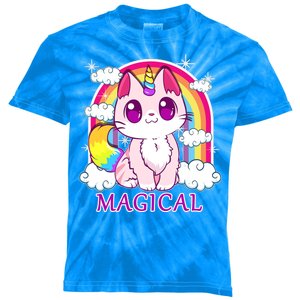 Magical Rainbow Unicorn Kitty Kids Tie-Dye T-Shirt