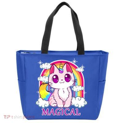 Magical Rainbow Unicorn Kitty Zip Tote Bag