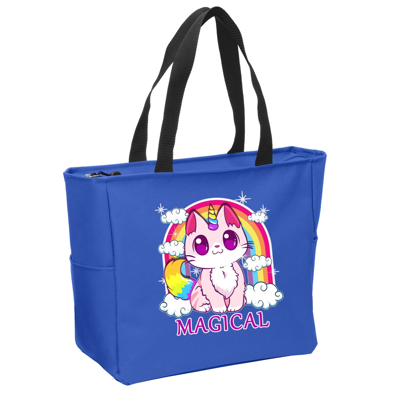 Magical Rainbow Unicorn Kitty Zip Tote Bag