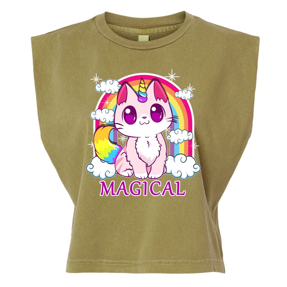 Magical Rainbow Unicorn Kitty Garment-Dyed Women's Muscle Tee