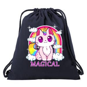 Magical Rainbow Unicorn Kitty Drawstring Bag