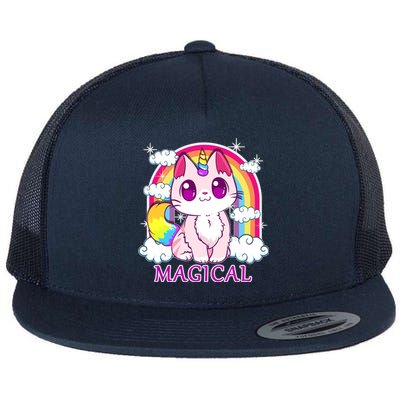 Magical Rainbow Unicorn Kitty Flat Bill Trucker Hat