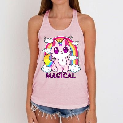 Magical Rainbow Unicorn Kitty Women's Knotted Racerback Tank