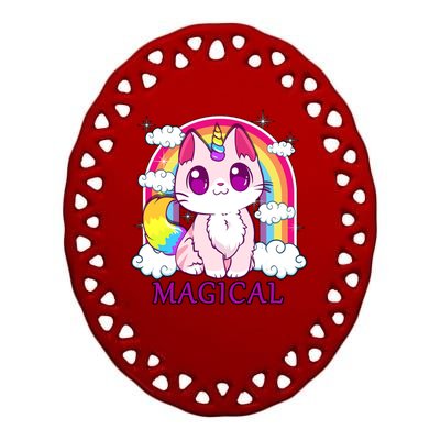 Magical Rainbow Unicorn Kitty Ceramic Oval Ornament