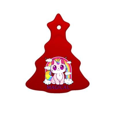 Magical Rainbow Unicorn Kitty Ceramic Tree Ornament