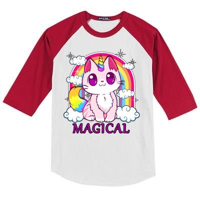 Magical Rainbow Unicorn Kitty Kids Colorblock Raglan Jersey