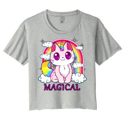 Magical Rainbow Unicorn Kitty Women's Crop Top Tee