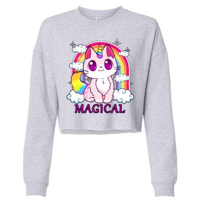 Magical Rainbow Unicorn Kitty Cropped Pullover Crew