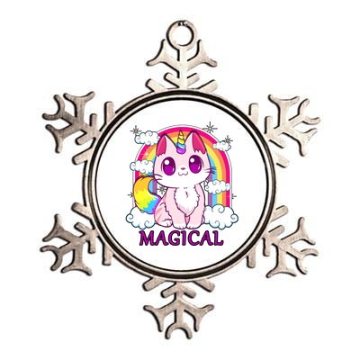 Magical Rainbow Unicorn Kitty Metallic Star Ornament