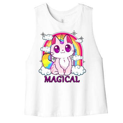 Magical Rainbow Unicorn Kitty Women's Racerback Cropped Tank