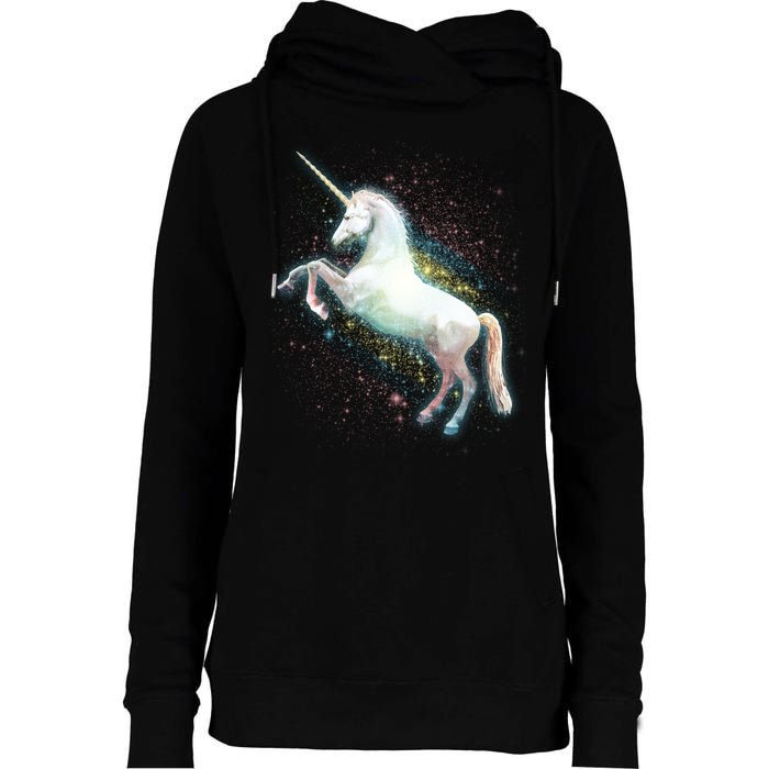 Magical Space Unicorn Womens Funnel Neck Pullover Hood